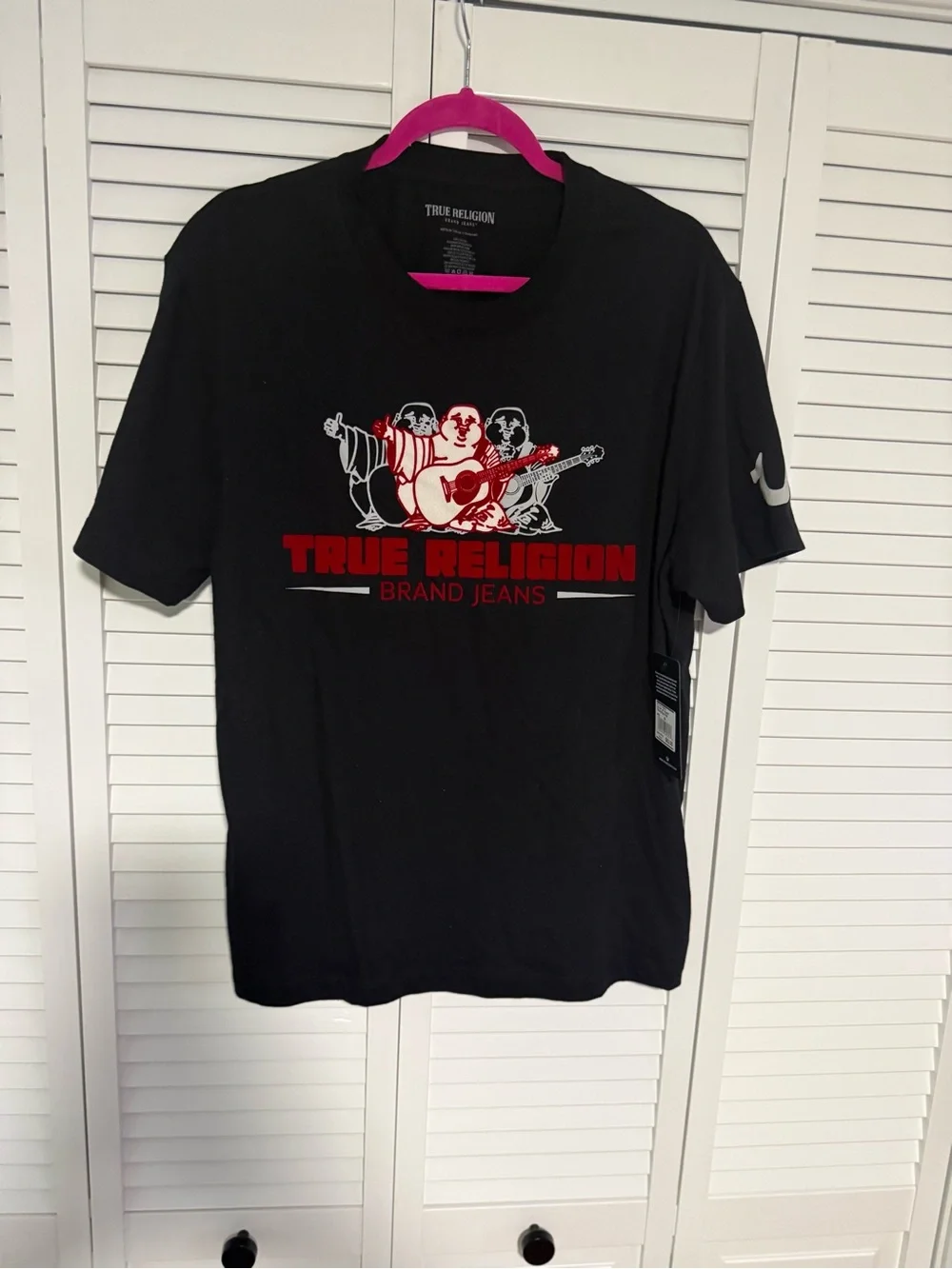 True Religion Black Short-Sleeve Tee with Red & White Logo